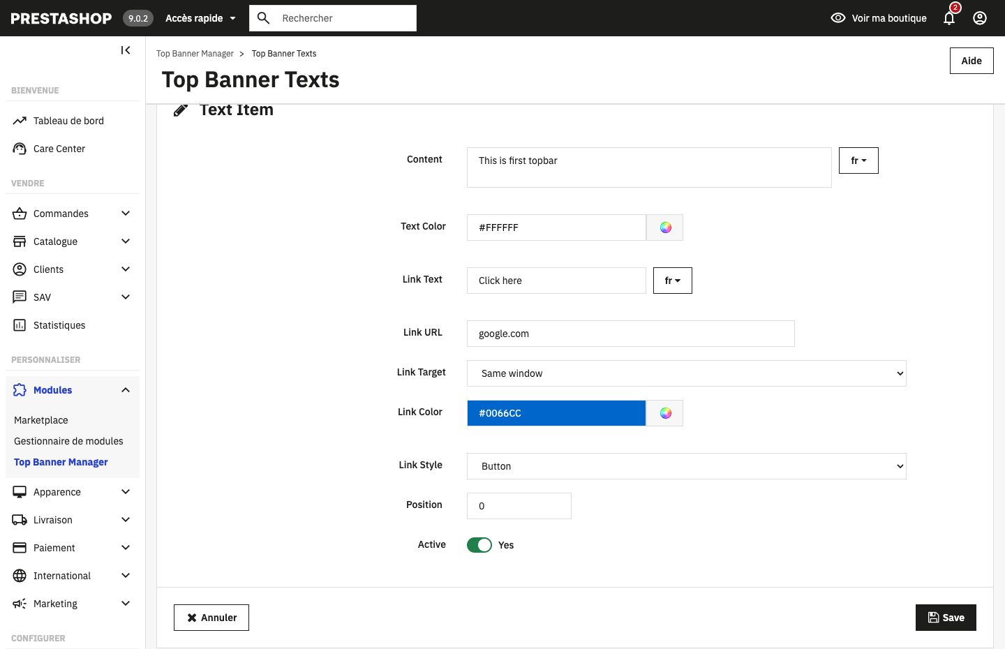 Per-message styling: text colour, link, button and multilingual content